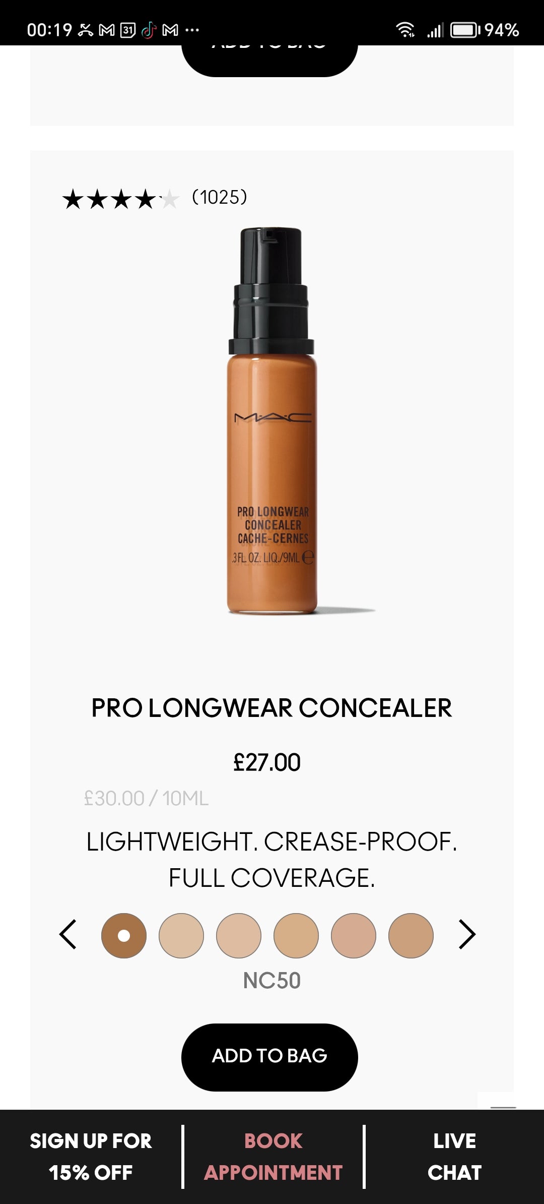 Mac Pro LongWear Light Weight Concealer