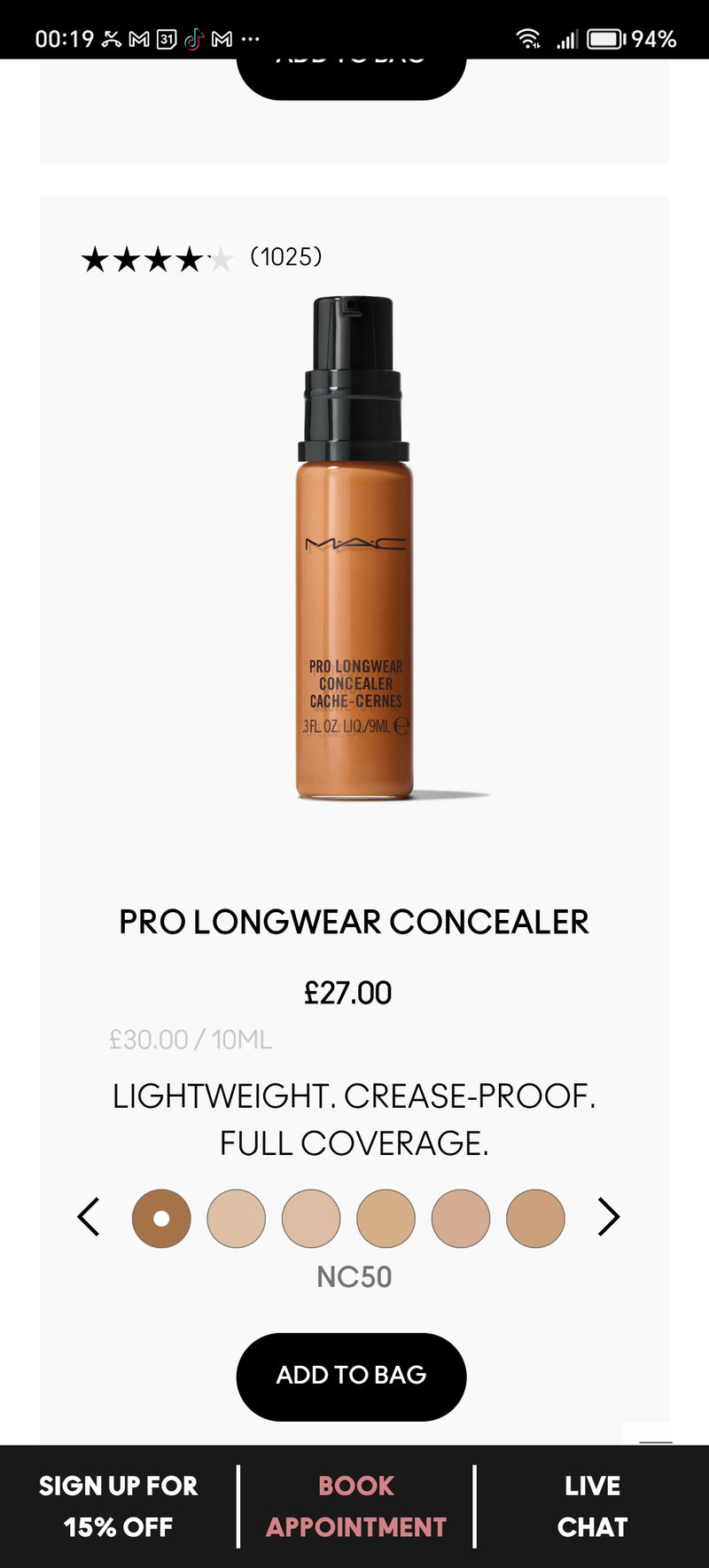 Mac Pro LongWear Light Weight Concealer