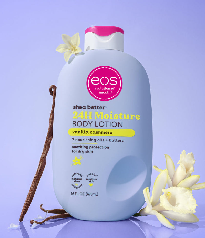 Eos vanilla cashmere body lotion shea butter 24hr moisture 473 ml