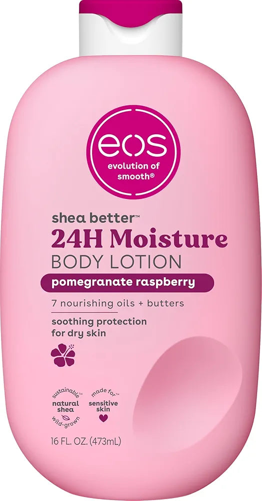 Eos Shea Butter Body Lotion Pomegranate Raspberry, 24-Hour Moisture Skin Care, Lightweight & Non-Greasy, Natural Shea, Vegan 473ml